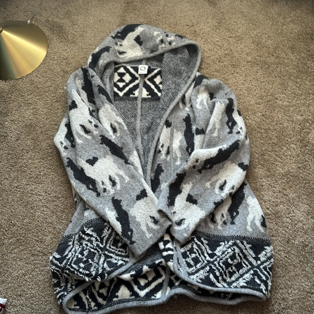 Akemi + Kin for Anthropologie alpaca print hooded cardigan